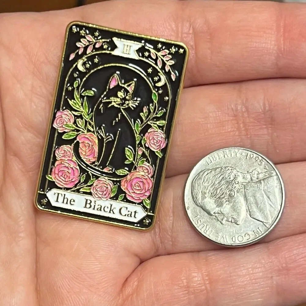 Black Cat Tarot Card Rose Enamel Pin